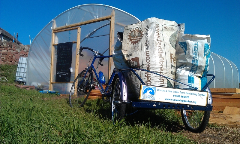 A delivery to the Belhaven Hospital Community Garden of pigeon droppings, using one of Sustaining Dunbar's Trailers