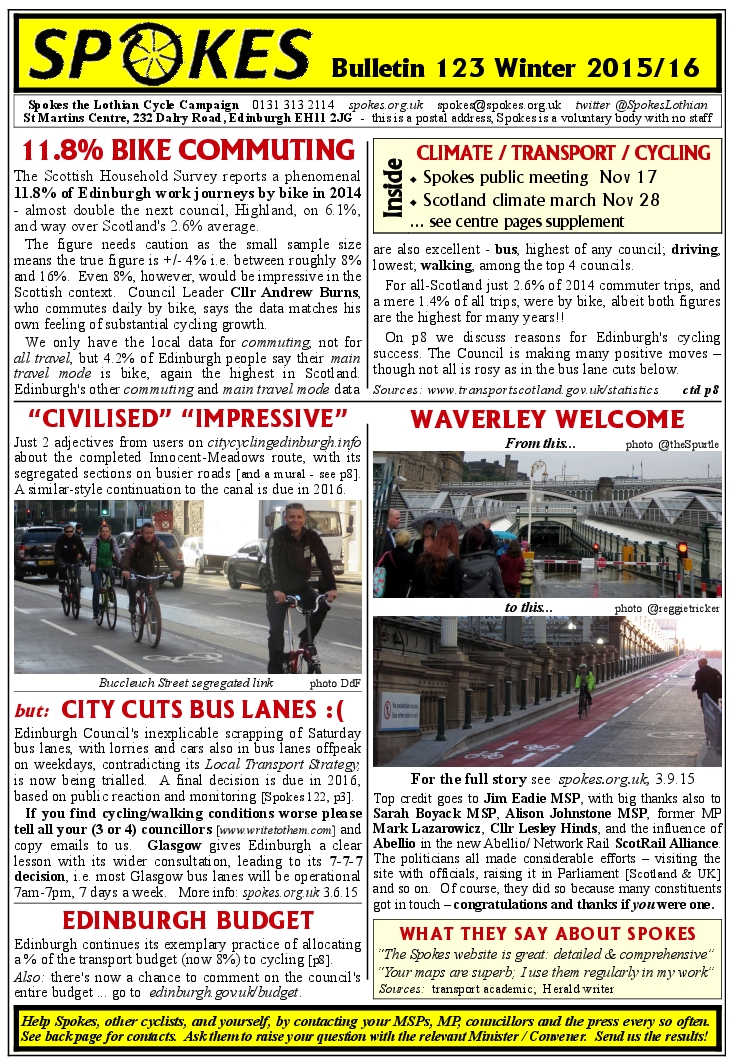 Spokes Bulletin 123 Edinburgh 11.8 cycle commuting « Spokes